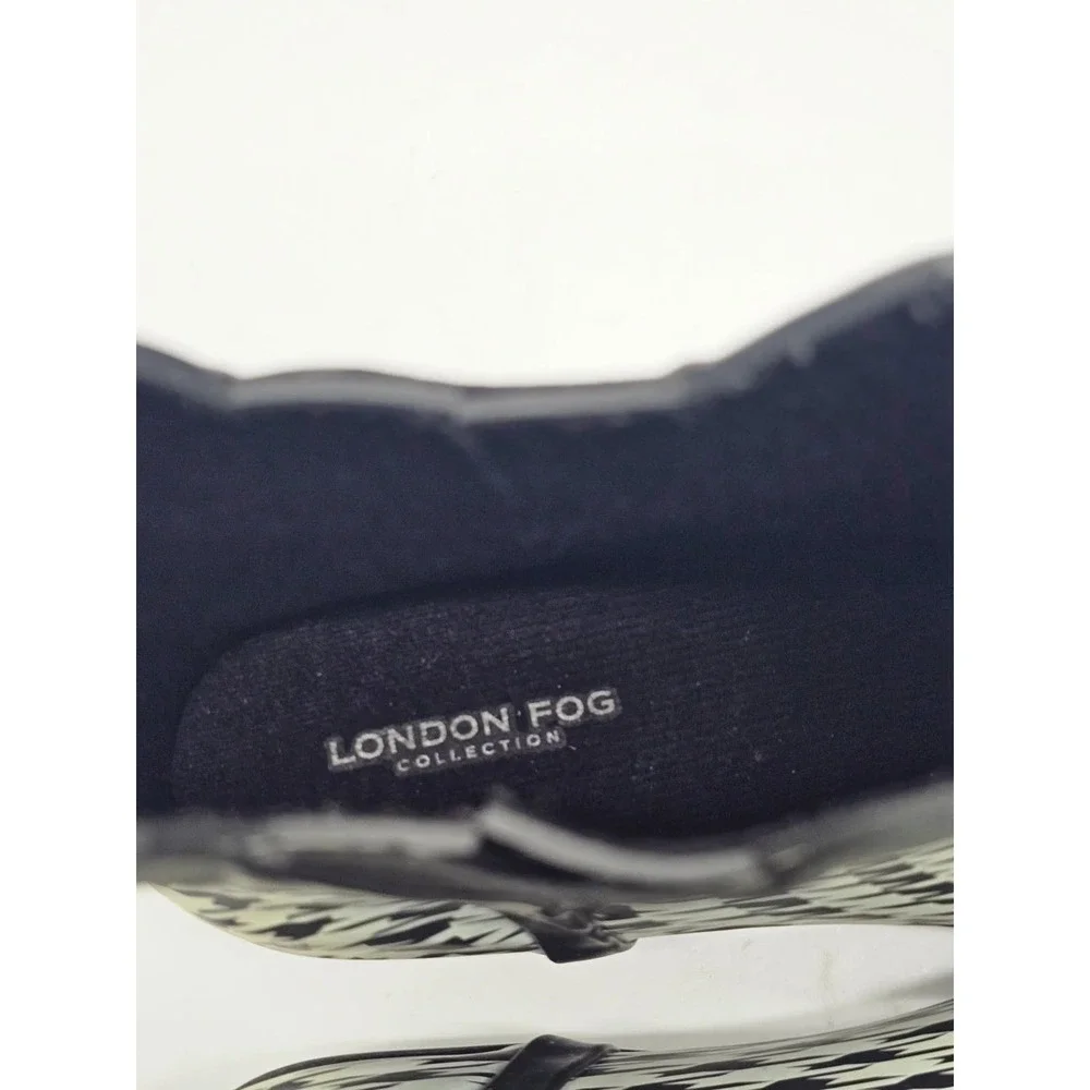 London Fog Piccadilly Rain Boots/Booties Women 8M Black White Houndstooth HKF003